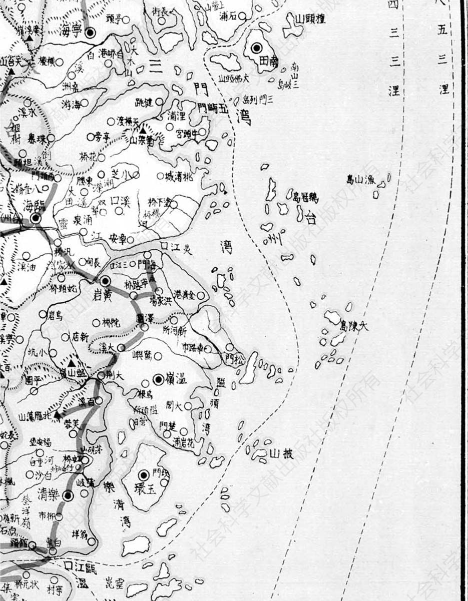 图6 1910年左右上海出版《浙江省图》渔山周边海域