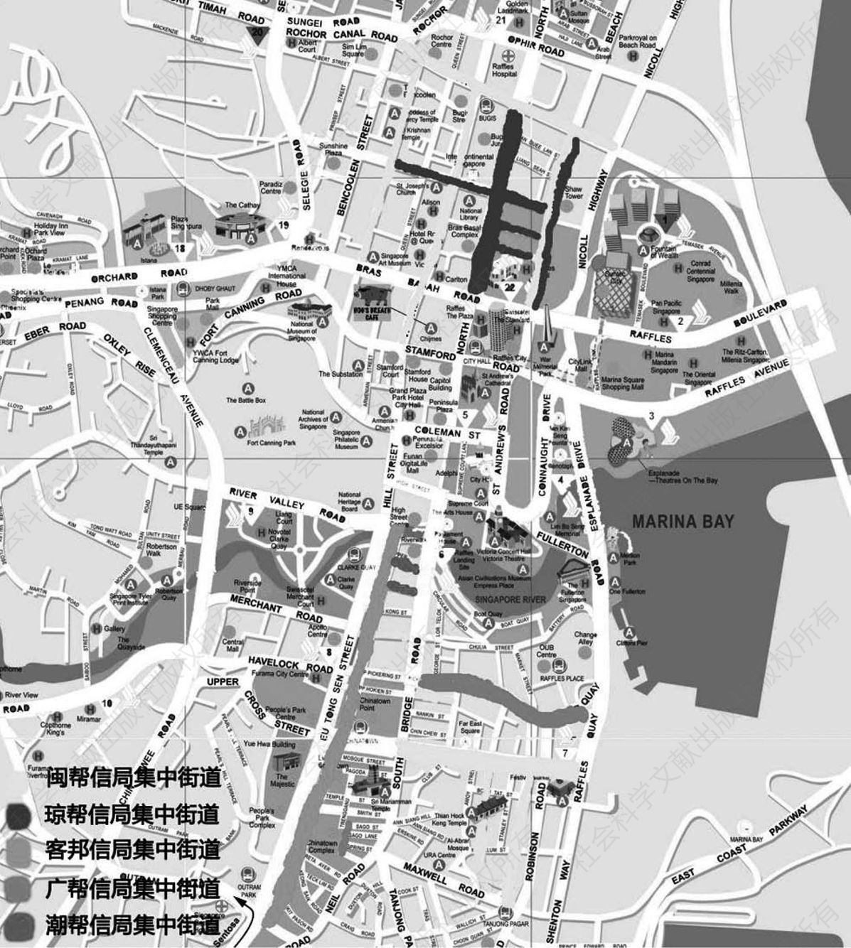 图3 新加坡中心城区华人各帮商号分布