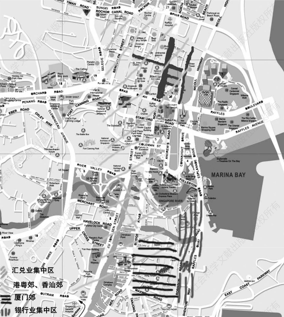 图4 新加坡中心城区各行业集中区域