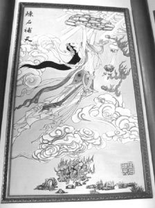 图4 竹山宝丰山上道观女娲宫，有壁画描绘女娲双手托举绿松石补天