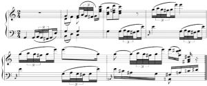 谱例四 贝多芬《A大调第28钢琴奏鸣曲》，作品101号，第三乐章，第9～14小节
