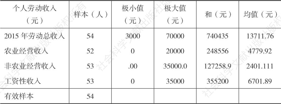 表1-16 2015年河源村民劳动收入