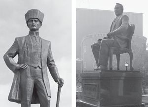 图6 阿斯塔纳的凯末尔塑像与安卡拉的纳扎尔巴耶夫塑像