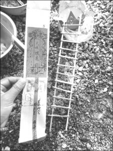 图3-8 古生村放生会中使用的黄表和小竹梯