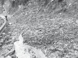 图2-2 暴雨导致山体滑坡淹没路面