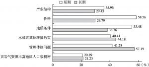 图2 专家对长短期内限制中国页岩气开采的因素评估