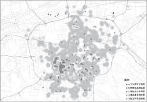 图12-5 西安文创空间分布区位与物业租金热力图叠加分析
