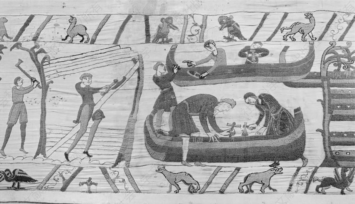 威廉建造入侵舰队，图来自贝叶挂毯。