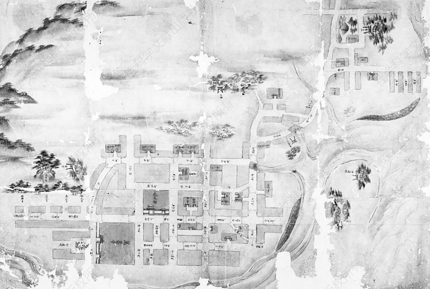 图3 16世纪末丰后府内（含大友院、“中国町”、耶稣会使团处、上市街、国际码头）