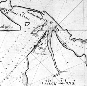 图4 1688年英国人绘制“厦门港入口吃水深度图”局部（大英图书馆藏）