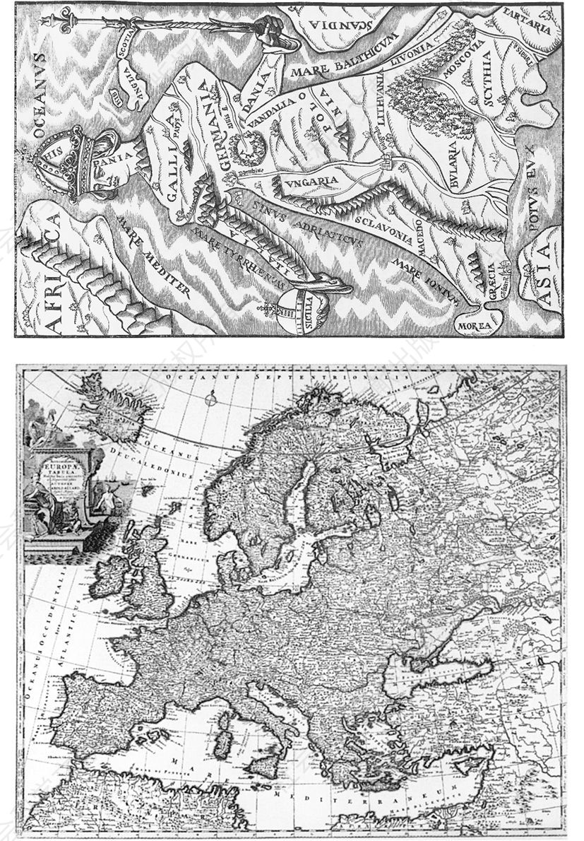 在开普勒把欧洲大陆描绘成身穿长袍的女孩时，他可以借鉴常见于17～19世纪的著名制图范例。