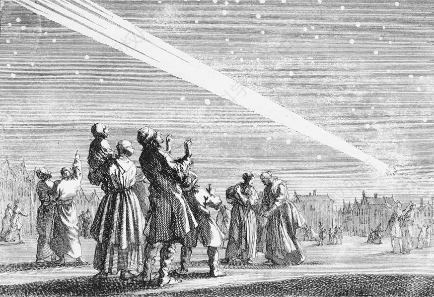 这幅17世纪的铜版画表明，由于被认为是灾祸的使者，彗星总是能够引发关注。