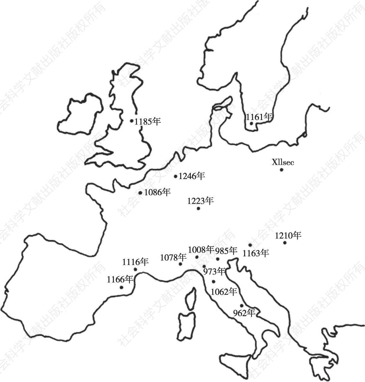 缩绒机在欧洲各地的分布，保罗·马拉尼马（Paolo Malanima）