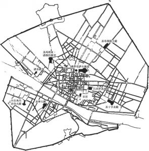 1173～1175年及1284～1333年的佛罗伦萨城内围墙图示