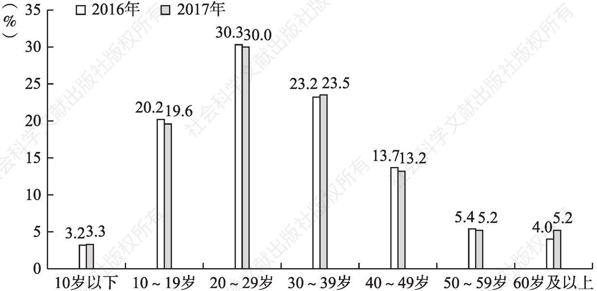 图1-1 2016～2017年中国网民年龄结构