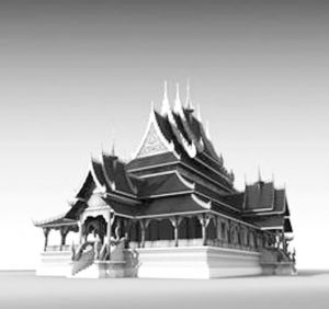 图6-6 用电脑绘制的佛寺建筑设计效果图 金少萍摄