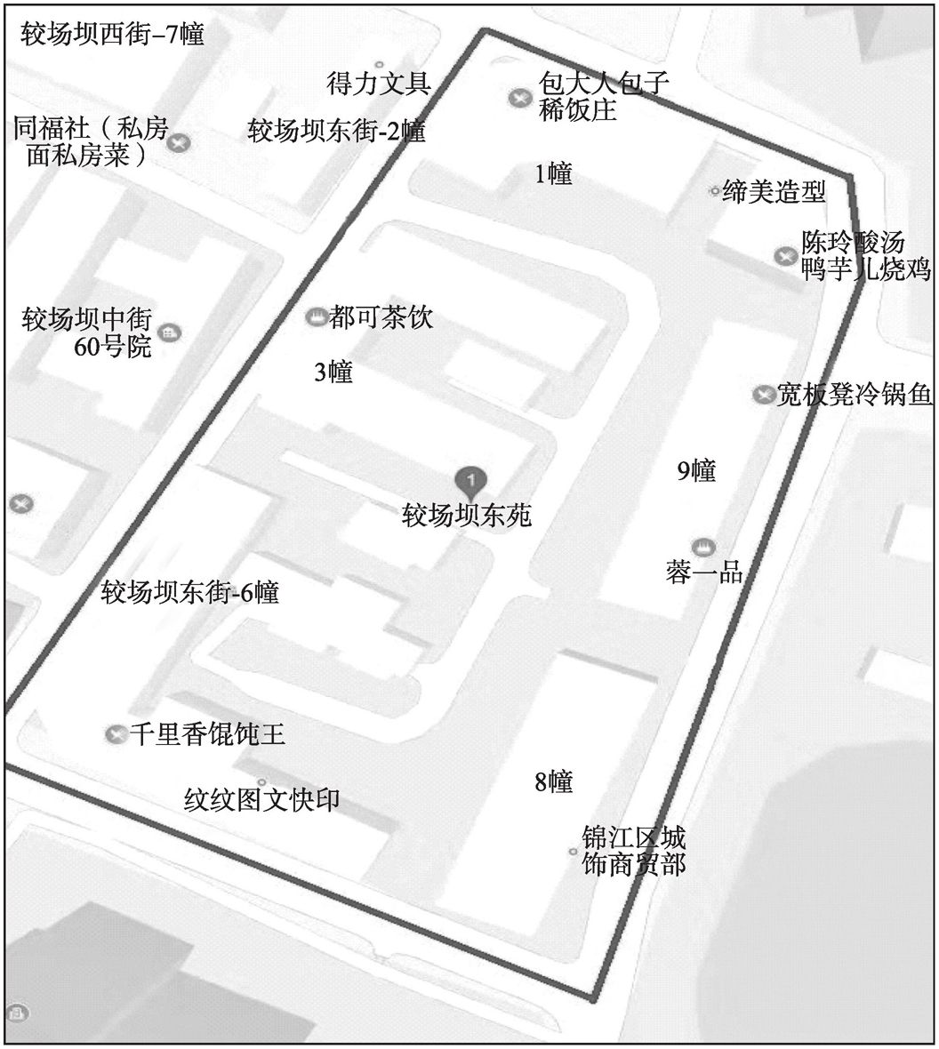 图1 院落地图,其中加粗线部分为院落区域