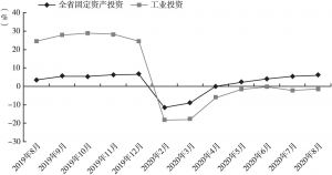 图3 2019～2020年甘肃省固定资产投资和工业投资同比增长趋势