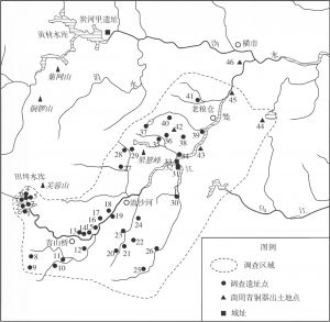 图1 楚江流域先秦遗址及商周青铜器出土点分布示意图