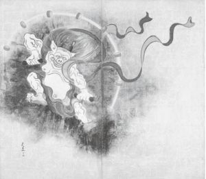 图17　《风神雷神图》中的雷神（局部），17世纪，日本京都国立博物馆藏