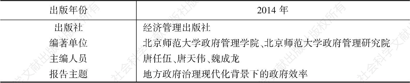 表2-4 《2014中国地方政府效率研究报告》基本信息