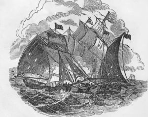 图29 埃弗里的“奇想号”（<italic>Fancy</italic>）与一艘莫卧儿帝国帆船交战（1837年的雕版印刷品）
