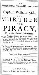 图37 名为《对威廉·基德船长的审判》（The Trial of Captain William Kidd）的小册子的封面。对基德船长的故事着迷的公众热切地阅读了里面的内容
