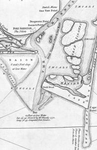 图64 1753年地图中的开普菲尔和开普菲尔河。注意图内标注的单词“Channel”中“C”左侧的邦尼特斯角（Bonnets Point）