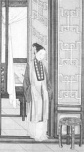 图3 穿着领部装饰比甲的明朝女子，《燕寝怡情》图局部