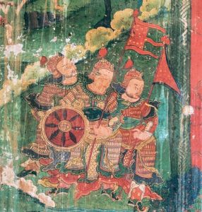图3-40 贡嘎曲德寺明代壁画中的武士形象