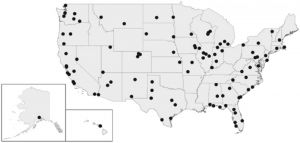 图1 美国最佳小城市（前100名）分布示意