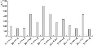 图2 2019年1月～2020年6月湖南省地方债月度发行规模