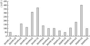 图3 2019年1月～2020年6月贵州省地方债月度发行规模