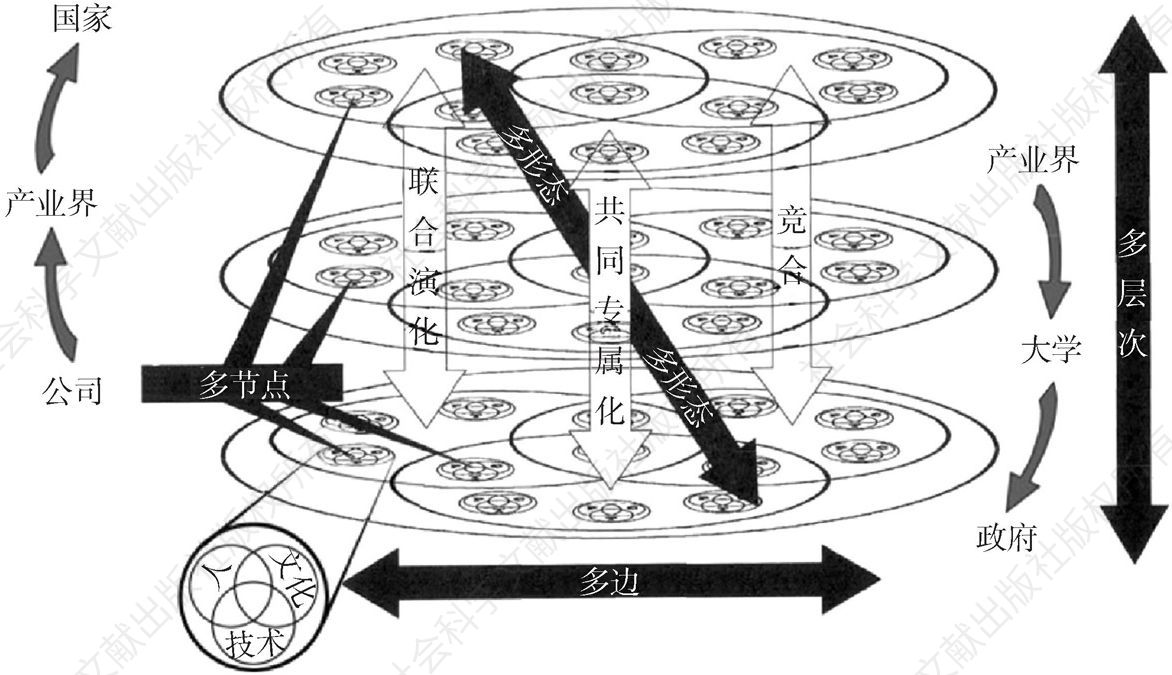 图2-1 生态系统导向的知识生产模式的构成及运作方式