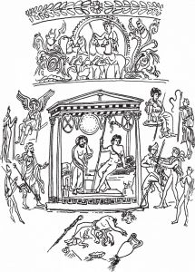 希腊神话双耳阿比楠花瓶局部，万字、希腊回纹装饰带，镌刻在神庙四周。公元前约400年。波士顿美术馆