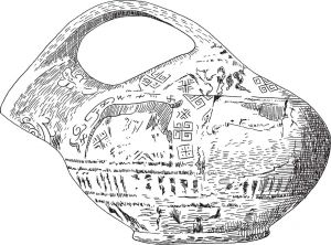 希腊型的陶壶上绘有鹿和八个回纹形的万字图案。古代埃及