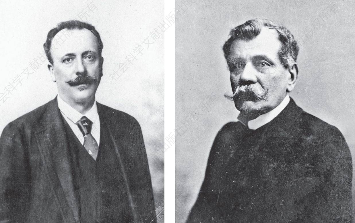 保王主义政治家阿尔贝·德·曼（左）和君主主义历史学家科斯塔·德·博勒加尔（右），都是洛尔封闭沙龙的成员