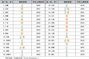 表1-11 中国各省（区、市）率先平价上网的时间