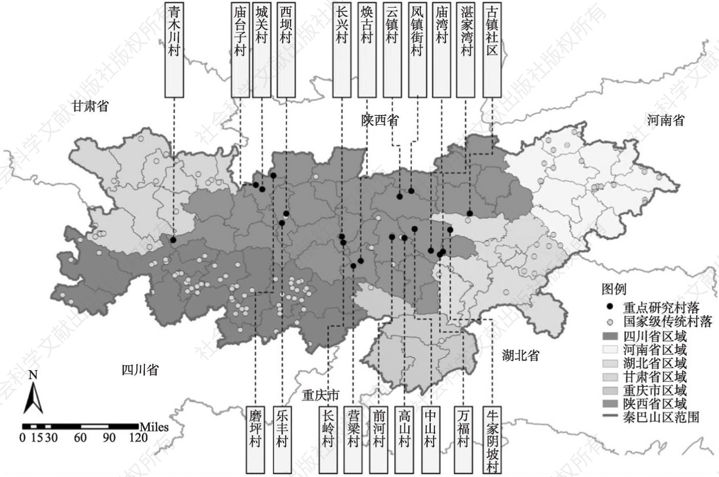 图1-2 秦巴山区重点研究的传统村落分布