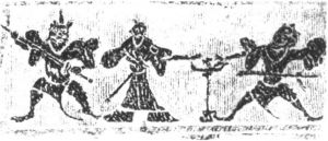 图3 南阳市区出土的东汉时期“二桃杀三士”画像