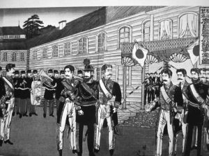 图6-1 描绘中日甲午战争期间日本明治天皇在广岛设立大本营的锦绘