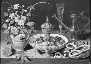 图10 静物画《坚果、糖果及鲜花的静物》