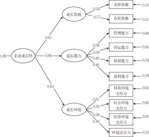 图5-11 体育用品企业成长性评价模型标准化路径系数