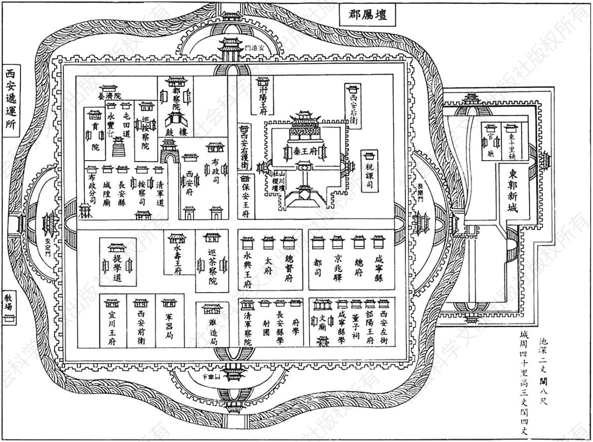图4 明嘉靖时期的陕西省城图