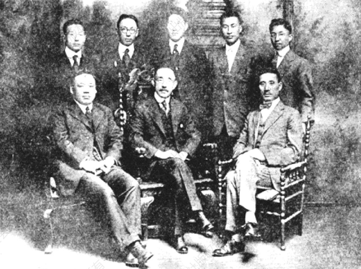 图1-7 严修（前排中）与张伯苓（前排右）为创办南开大学赴美考察时的照片