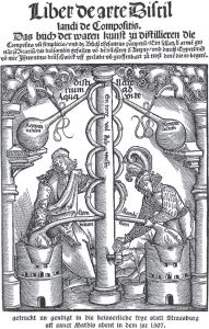 早期的德国木版画，描述着“生命之水”的蒸馏过程
