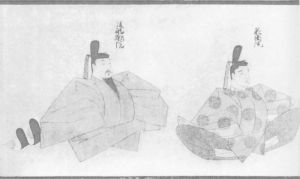 后醍醐天皇和退位的花园天皇的画像。历代天皇真影绘卷的一部分