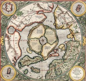 /杰拉杜斯·麦卡托大约在1600年所画的显示有开放极海的北极地图//