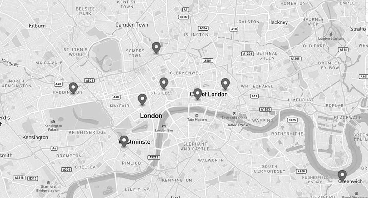 图4 英国伦敦的Tourist Information Centre分布