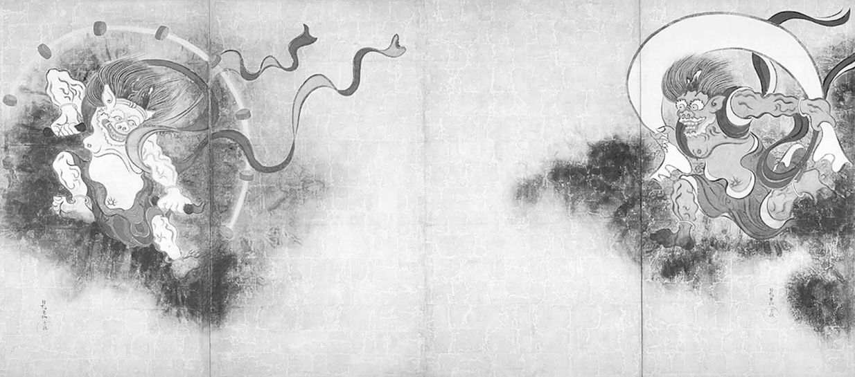 尾形光琳《风神雷神图》折叠屏风,17世纪<br/>东京国立博物馆